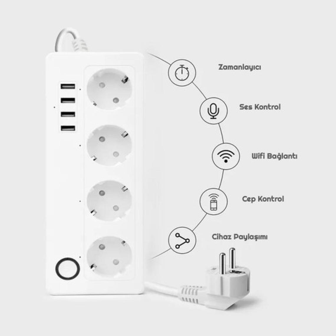 Exeo Akıllı Wifi Uzatma Kablolu 4 Port USB Hızlı Şarj ve  Priz