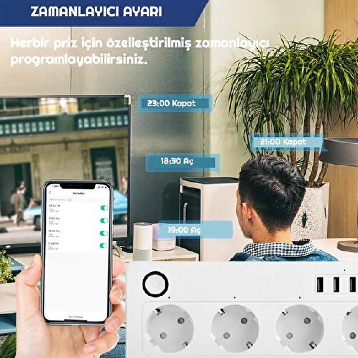 Exeo Akıllı Wifi Uzatma Kablolu 4 Port USB Hızlı Şarj ve  Priz