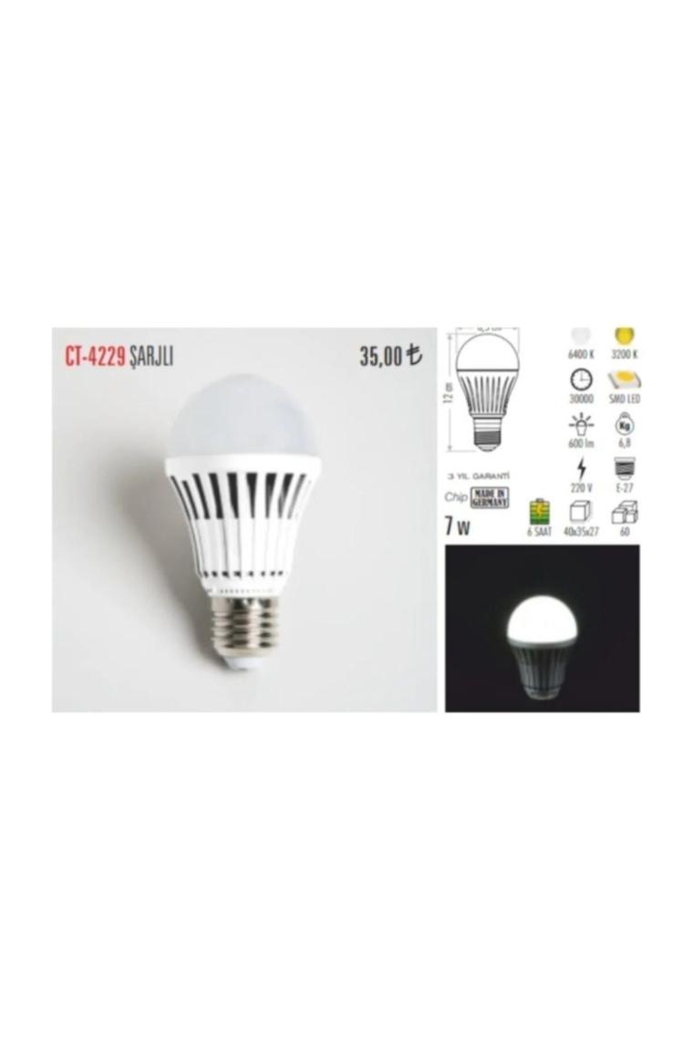 Ct 4229 E27 Şarjlı Led Ampul (ışıldak - Elektrik Kesilince Yanar) Beyaz