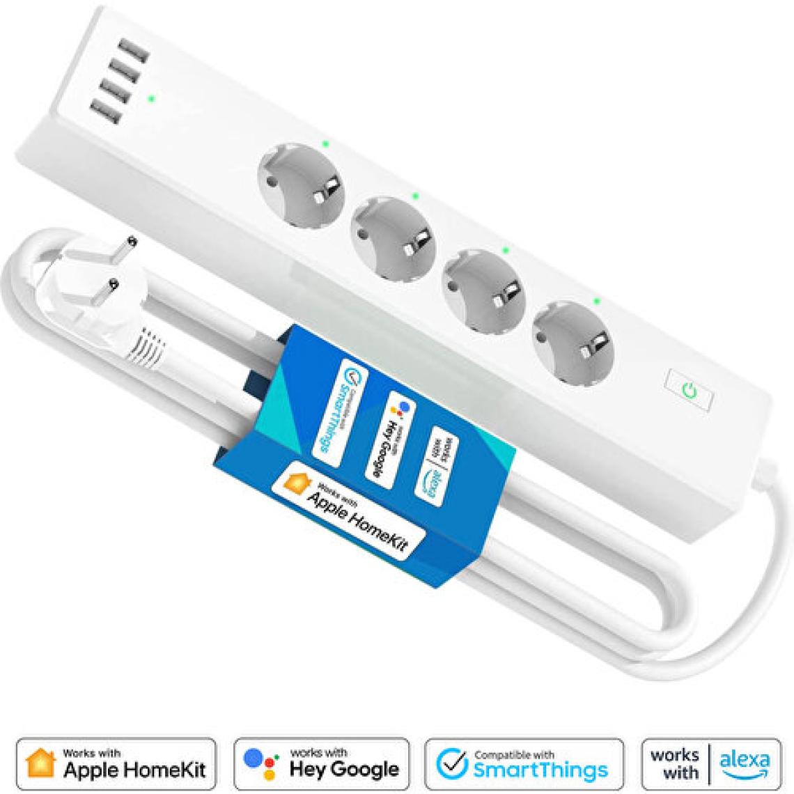 Meross Wi-Fi Uzaktan Kontrollü Akım Korumalı 4 USB Girişli Akıllı 4lü Priz
