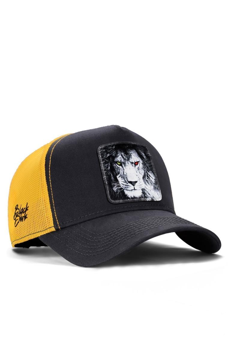BlackBörk V1 Trucker Aslan - 6 Kod Logolu Unisex Koyu Antrasit-Sarı Şapka (Cap)