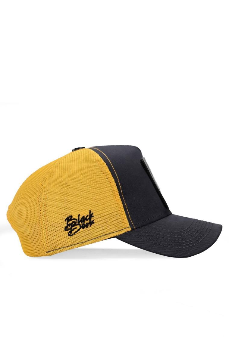 BlackBörk V1 Trucker Aslan - 6 Kod Logolu Unisex Koyu Antrasit-Sarı Şapka (Cap)