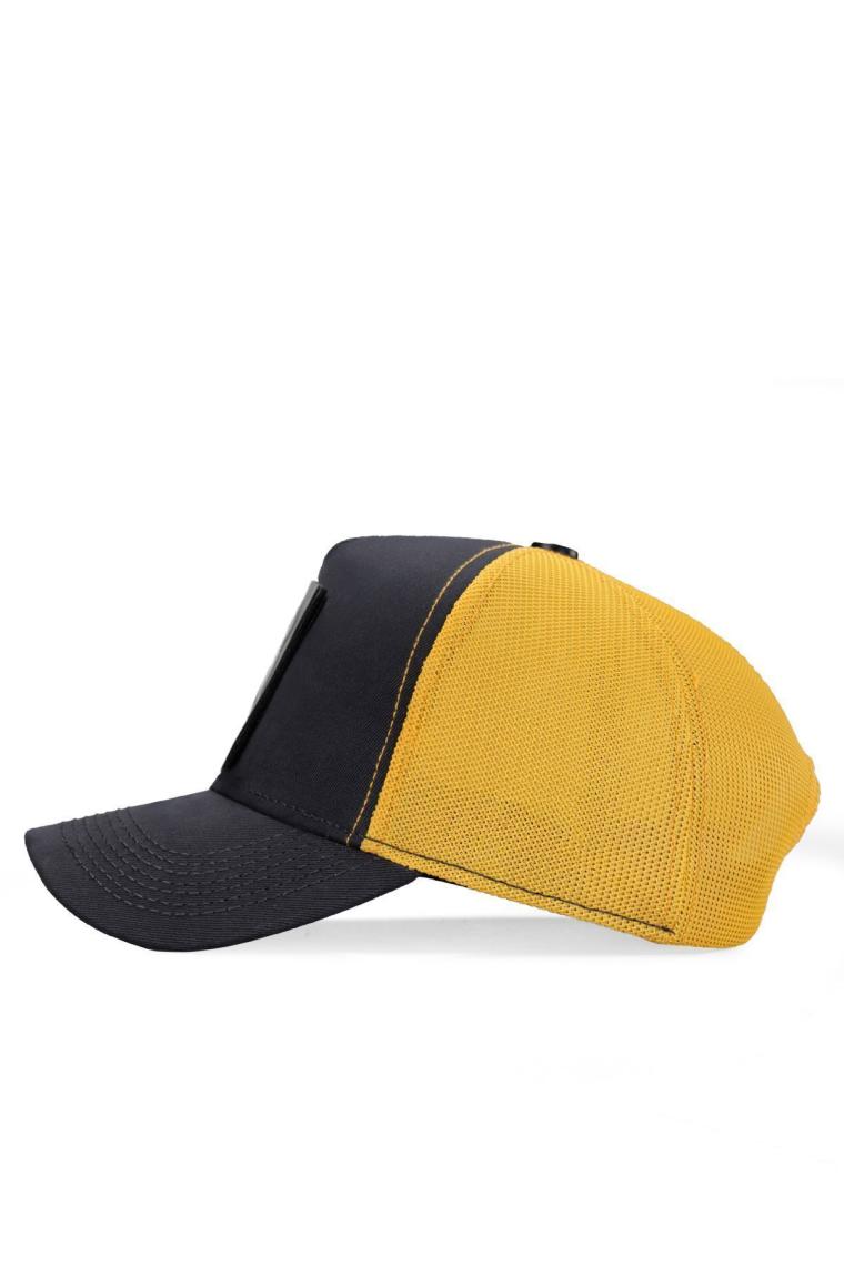 BlackBörk V1 Trucker Aslan - 6 Kod Logolu Unisex Koyu Antrasit-Sarı Şapka (Cap)