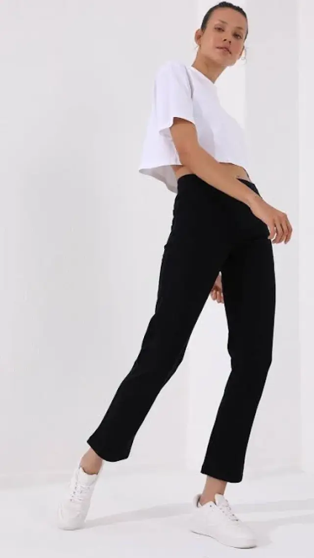 Tommy Life Lacivert Kadın Yüksek Bel Cepli Slim Fit Klasik Paça Eşofman Alt - 94185