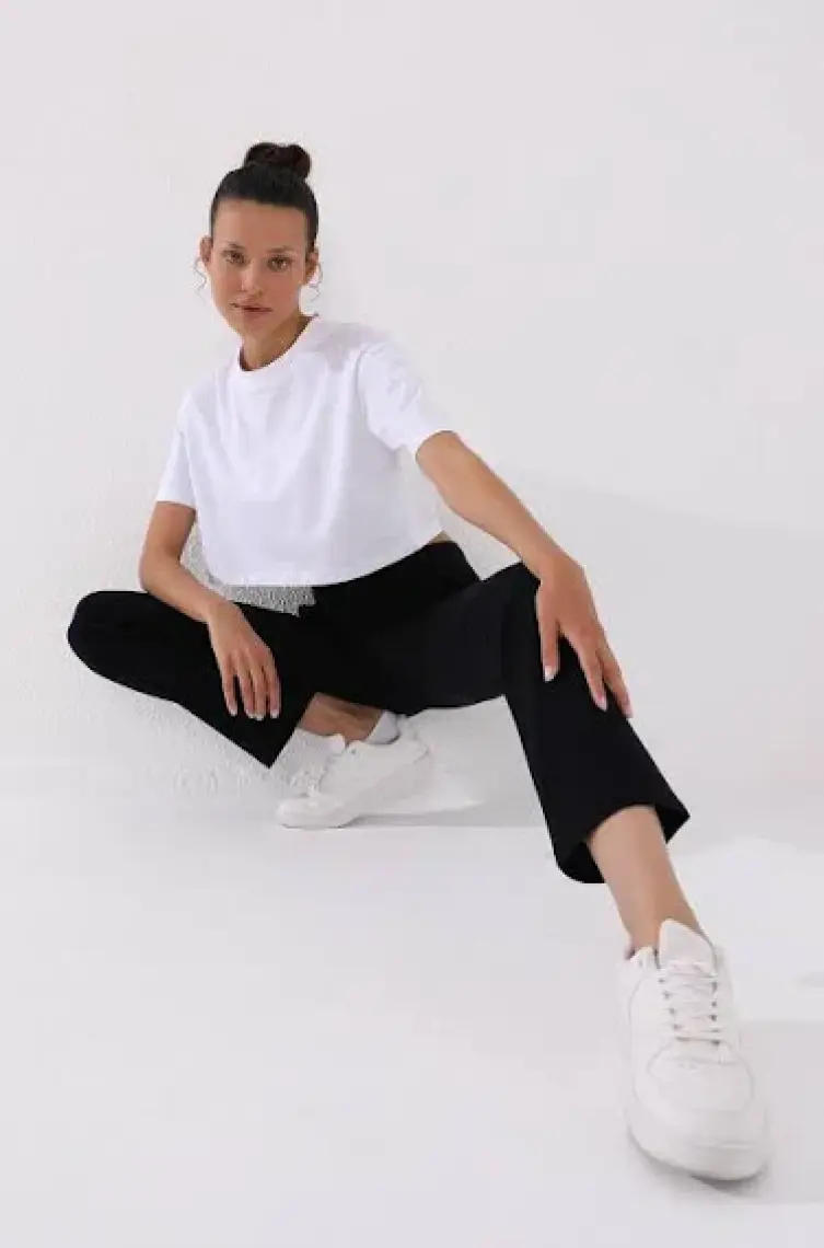 Tommy Life Lacivert Kadın Yüksek Bel Cepli Slim Fit Klasik Paça Eşofman Alt - 94185