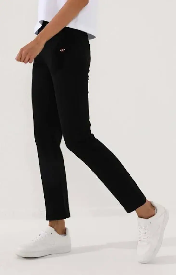 Tommy Life Tommy Life  Siyah Kadın Yüksek Bel Cepli Slim Fit Klasik Paça Eşofman Alt - 94185