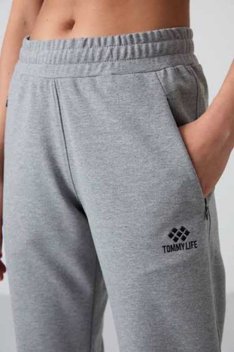 Tommy Life Tommy Life  Klasik Cep Fermuarlı Gri Melanj Kadın Eşofman Alt