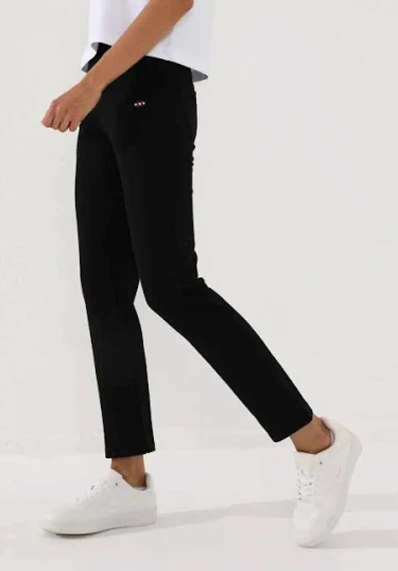 Tommy Life Tommy Life  Siyah Kadın Yüksek Bel Cepli Slim Fit Klasik Paça Eşofman Alt - 94185