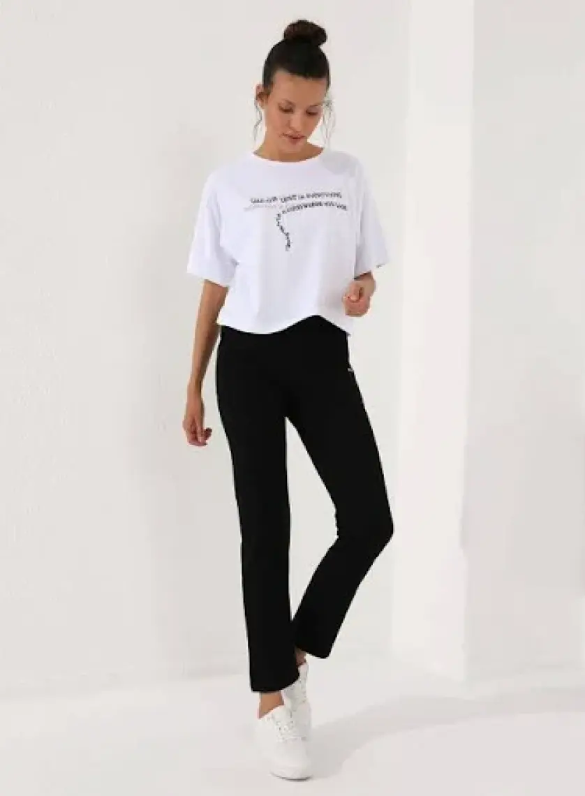 Tommy Life Tommy Life  Siyah Kadın Yüksek Bel Cepli Slim Fit Klasik Paça Eşofman Alt - 94185