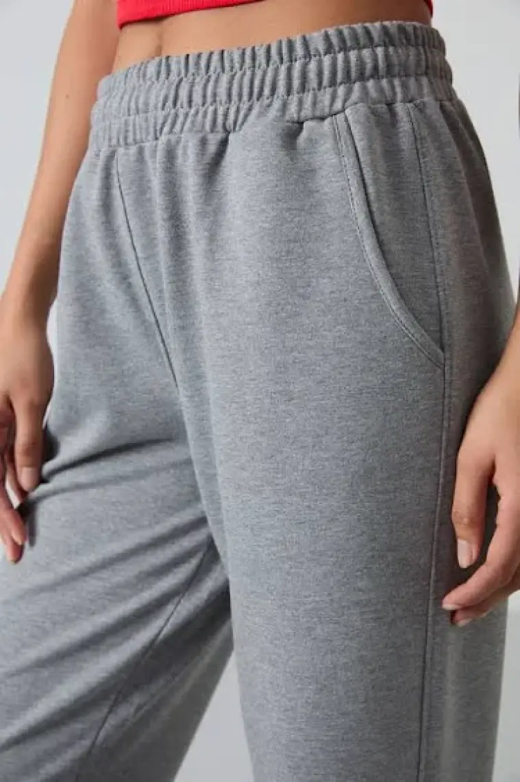 Tommy Life Petrol Cepli Yüksek Bel Rahat Form Lastik Paça Kadın Eşofman Alt - 94583