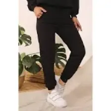 Trendseninle Kadın Siyah Yüksek Bel Lastik Paça Eşofman Altı