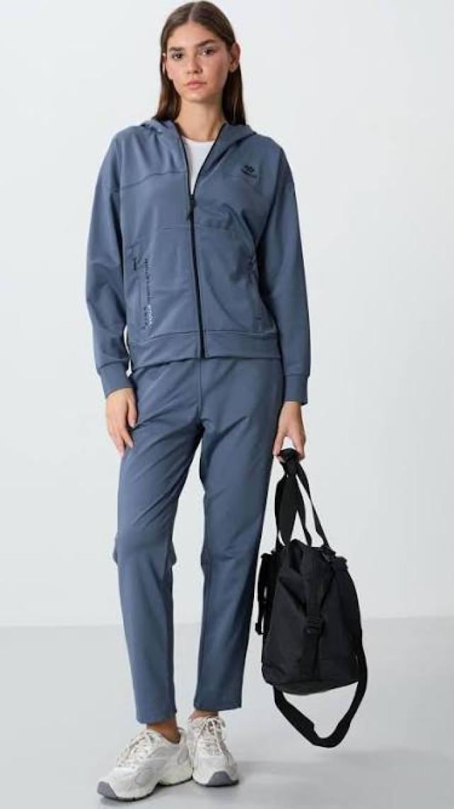 Tommy Life Petrol Kapüşonlu Gizli Cep Detaylı Standart Kalıp Kadın Eşofman Takımı - 95306