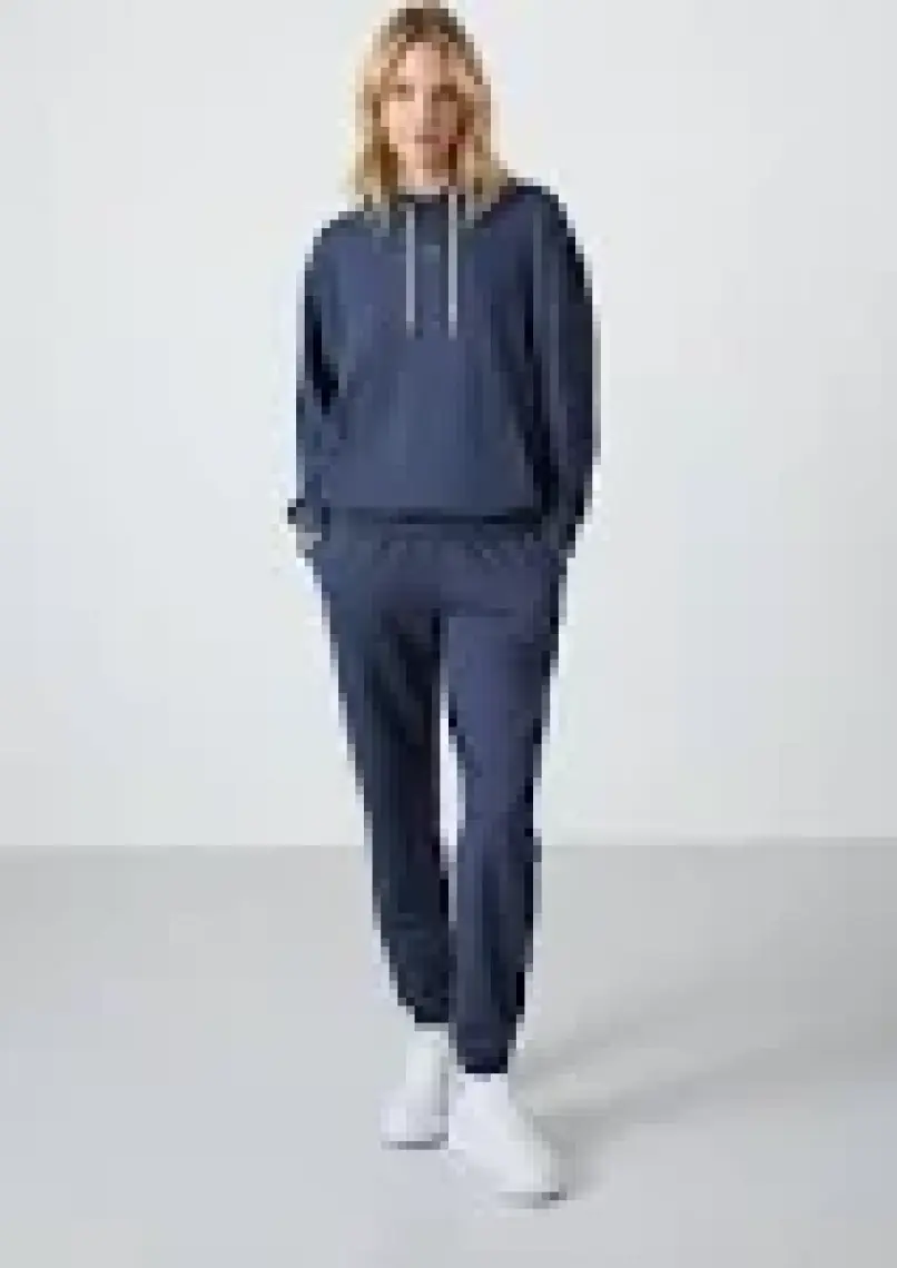 Tommy Life Petrol Kapüşonlu Kanguru Cep Oversize Lastik Paça Kadın Eşofman Takımı - 95288