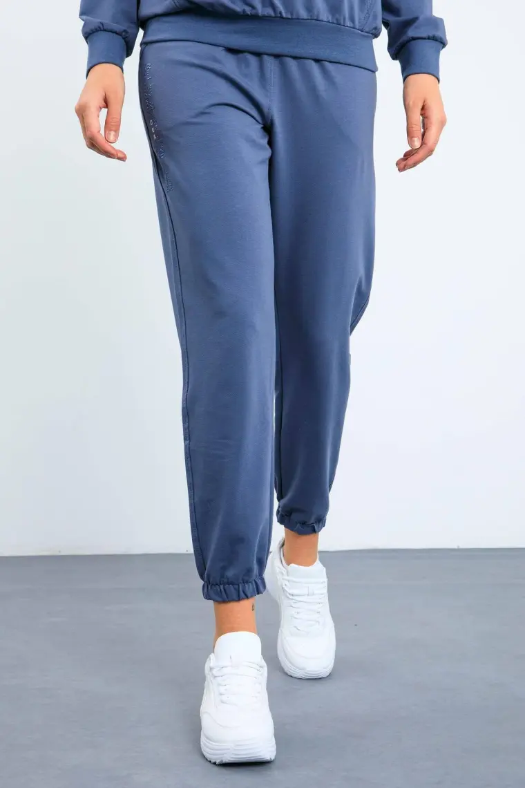Tommy Life Petrol Kapüşonlu Kanguru Cep Oversize Lastik Paça Kadın Eşofman Takımı - 95288