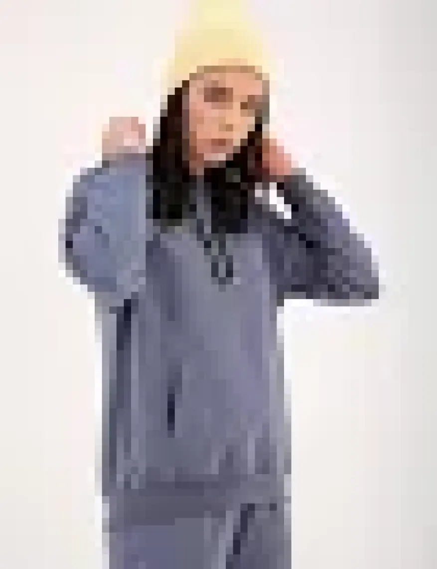 Tommy Life Petrol Kapüşonlu Kanguru Cep Oversize Lastik Paça Kadın Eşofman Takımı - 95288