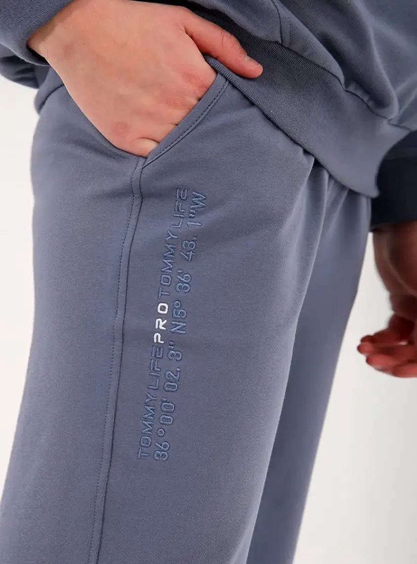 Tommy Life Petrol Kapüşonlu Kanguru Cep Oversize Lastik Paça Kadın Eşofman Takımı - 95288