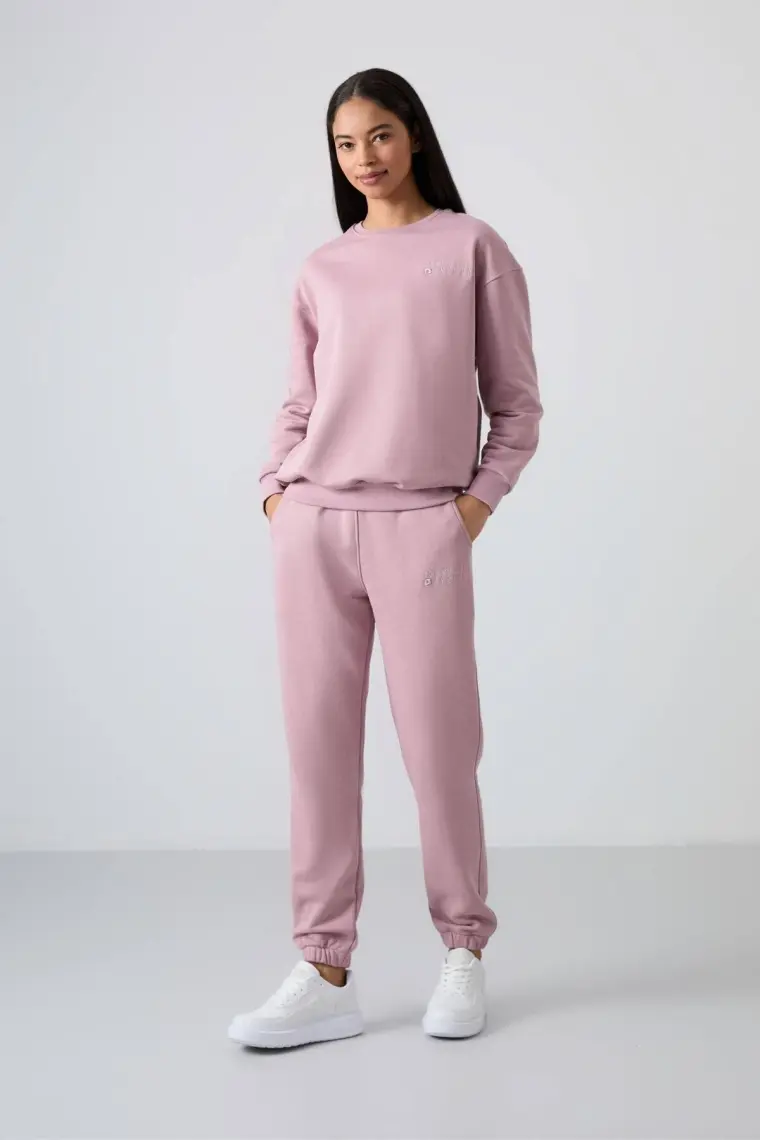 Çağla Basic Pamuklu O Yaka Oversize Lastik Paça Kadın Eşofman Takım - 95287
