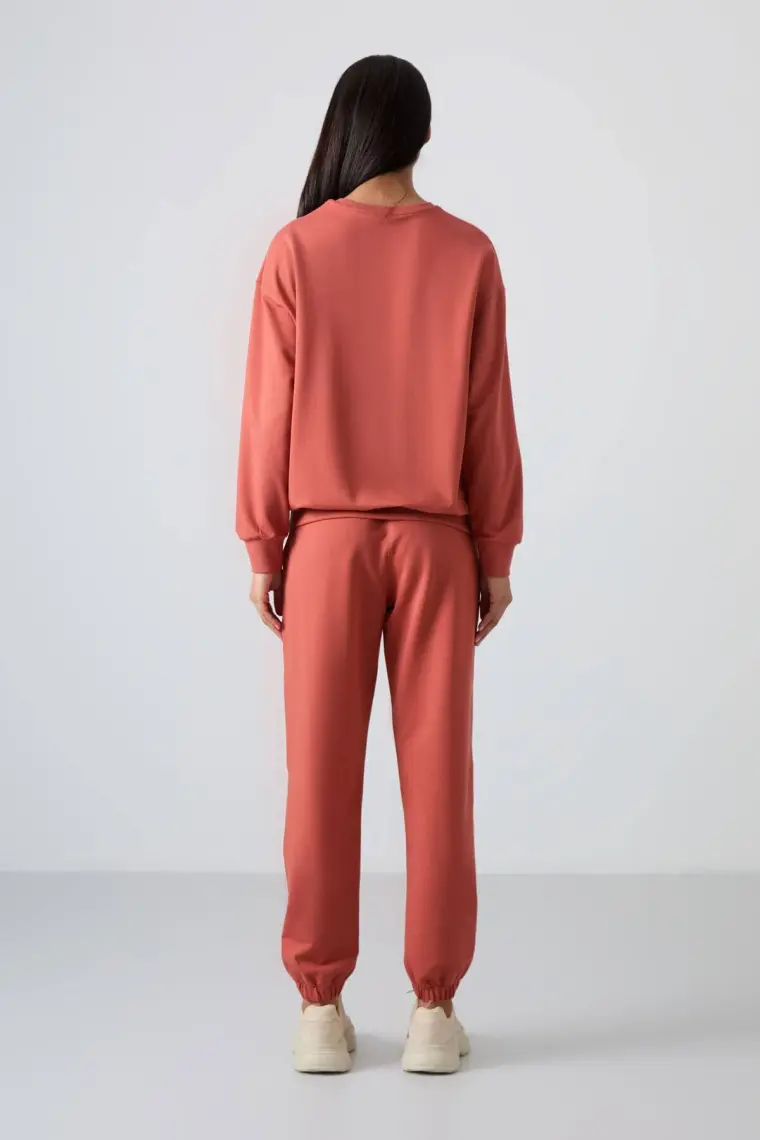 Çağla Basic Pamuklu O Yaka Oversize Lastik Paça Kadın Eşofman Takım - 95287