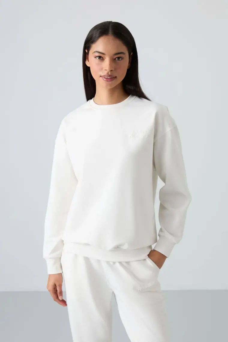 Çağla Basic Pamuklu O Yaka Oversize Lastik Paça Kadın Eşofman Takım - 95287