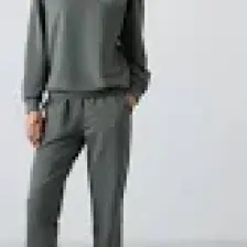 Çağla Basic Pamuklu O Yaka Oversize Lastik Paça Kadın Eşofman Takım - 95287