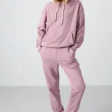 Tommy Life Gül Kurusu Kapüşonlu Kanguru Cep Oversize Lastik Paça Kadın Eşofman Takımı - 95288