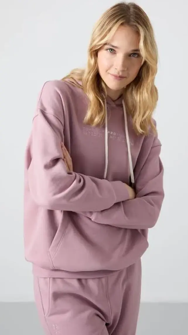 Tommy Life Gül Kurusu Kapüşonlu Kanguru Cep Oversize Lastik Paça Kadın Eşofman Takımı - 95288