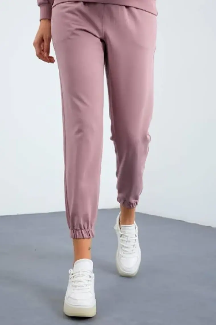 Tommy Life Gül Kurusu Kapüşonlu Kanguru Cep Oversize Lastik Paça Kadın Eşofman Takımı - 95288