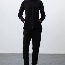 Tommy Life Siyah Kalın Yumuşak Dokulu Dik Yaka Oversize Nakışlı Polar Kadın Eşofman Takım -95339