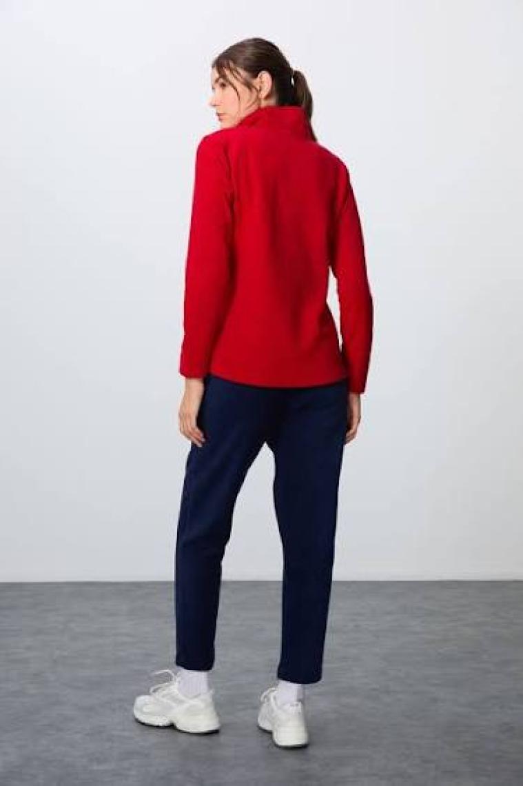 Tommy Life Siyah Kalın Yumuşak Dokulu Dik Yaka Oversize Nakışlı Polar Kadın Eşofman Takım -95339
