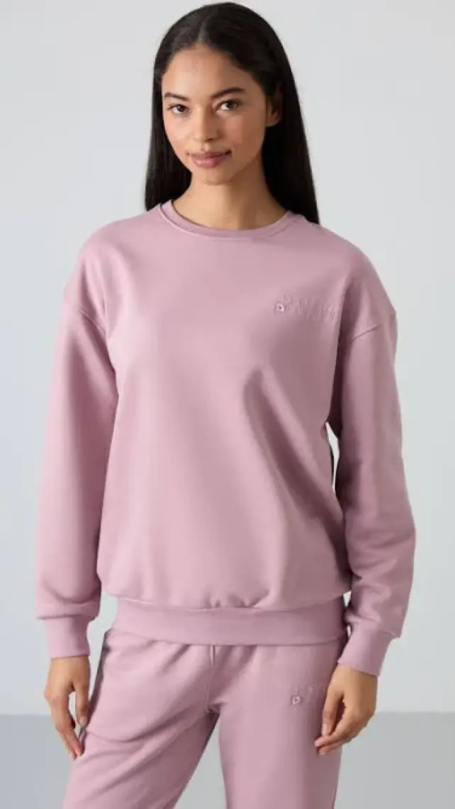 Tommy Life Gri Melanj O Yaka Oversize Lastik Paça Kadın Eşofman Takım - 95287