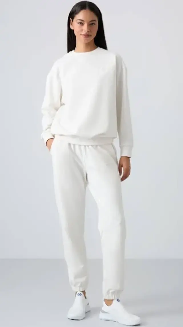 Tommy Life Gri Melanj O Yaka Oversize Lastik Paça Kadın Eşofman Takım - 95287