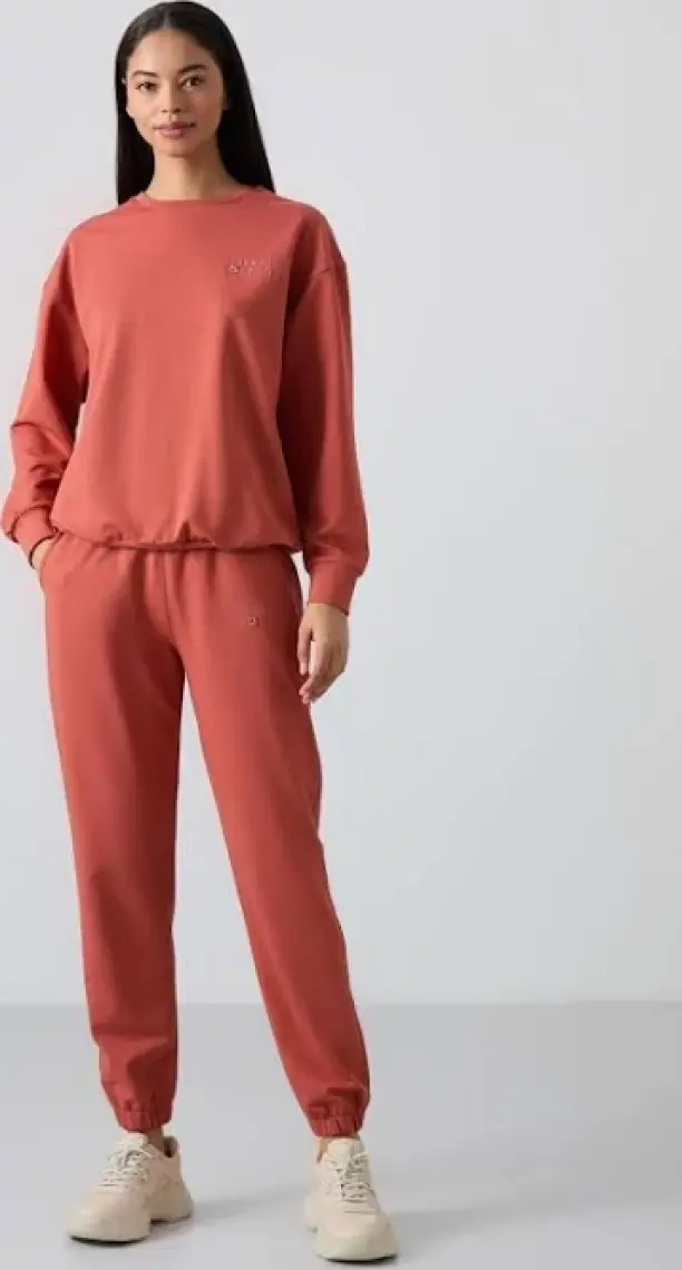 Tarçın Basic Pamuklu O Yaka Oversize Lastik Paça Kadın Eşofman Takım - 95287