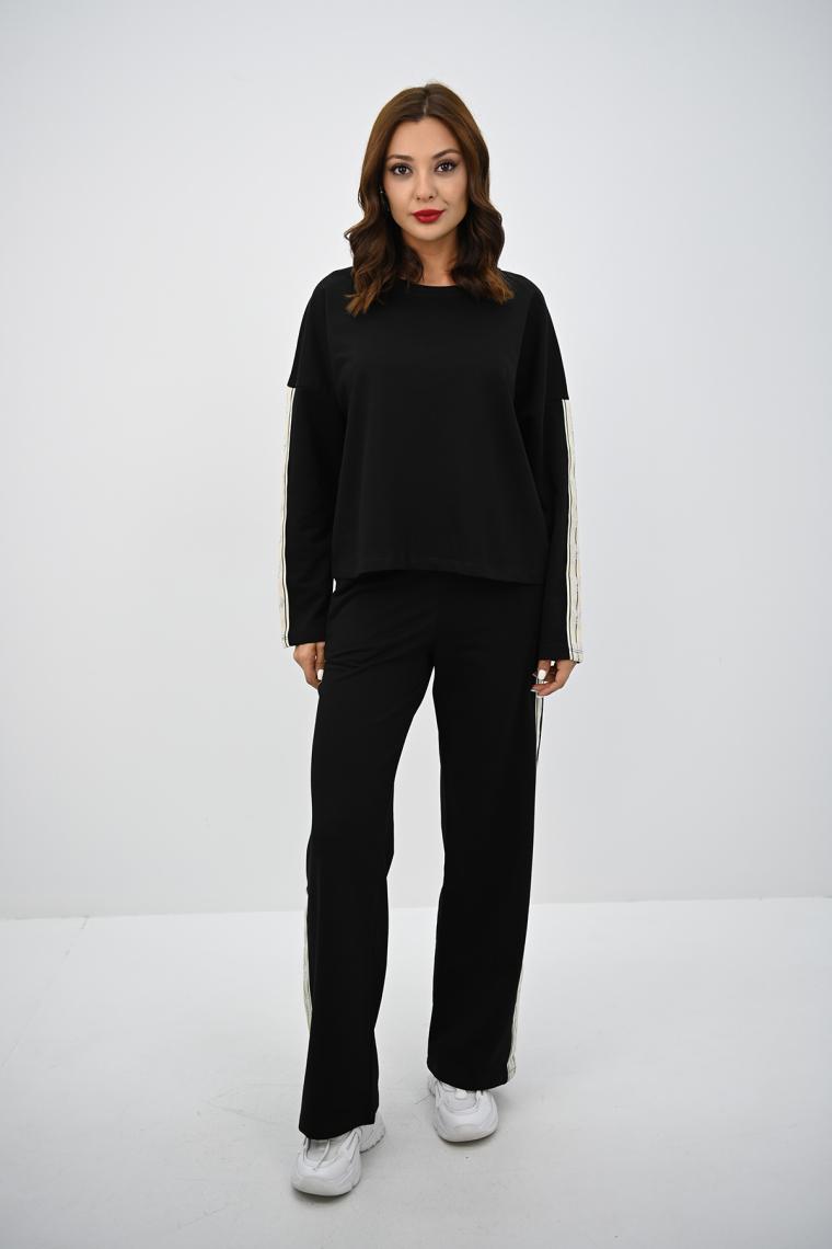 Koza Butik Kadın Rahat Kalıp Uzun Kollu Şeritli Bol Paça Eşofman Takımı 4120-25