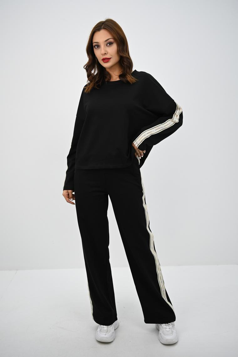 Koza Butik Kadın Rahat Kalıp Uzun Kollu Şeritli Bol Paça Eşofman Takımı 4120-25
