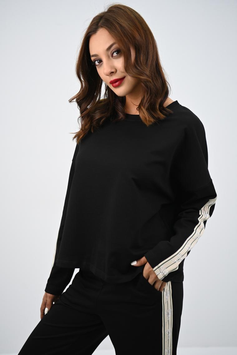 Koza Butik Kadın Rahat Kalıp Uzun Kollu Şeritli Bol Paça Eşofman Takımı 4120-25