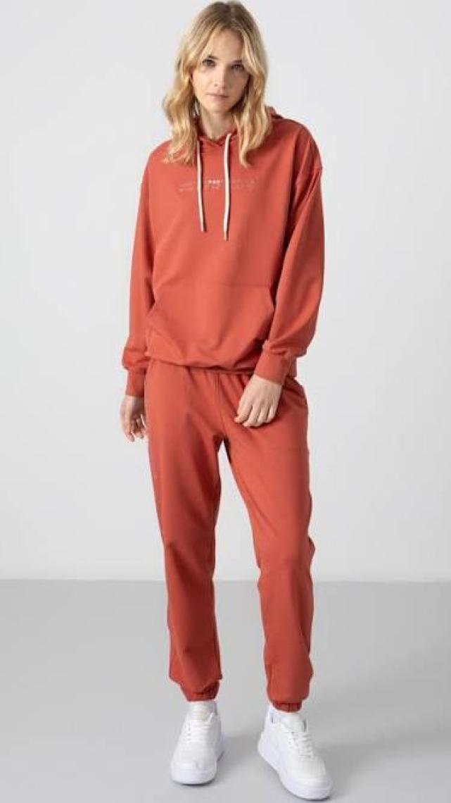 Tommy Life Tarçın Kapüşonlu Kanguru Cep Oversize Lastik Paça Kadın Eşofman Takımı - 95288
