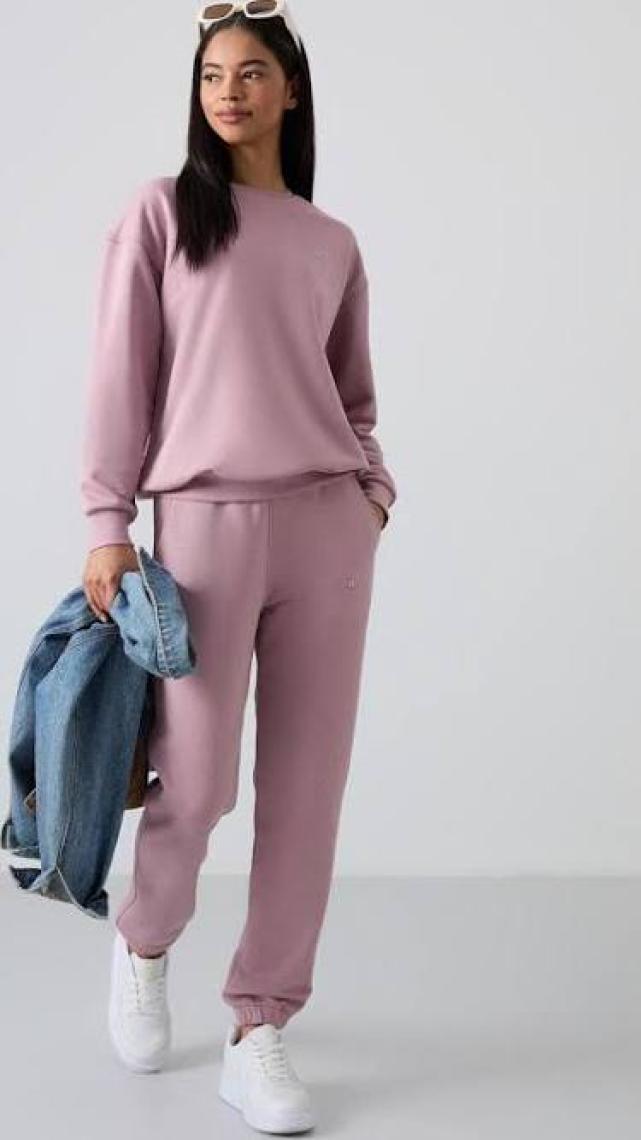Tommy Life Gül Kurusu O Yaka Oversize Lastik Paça Kadın Eşofman Takım - 95287