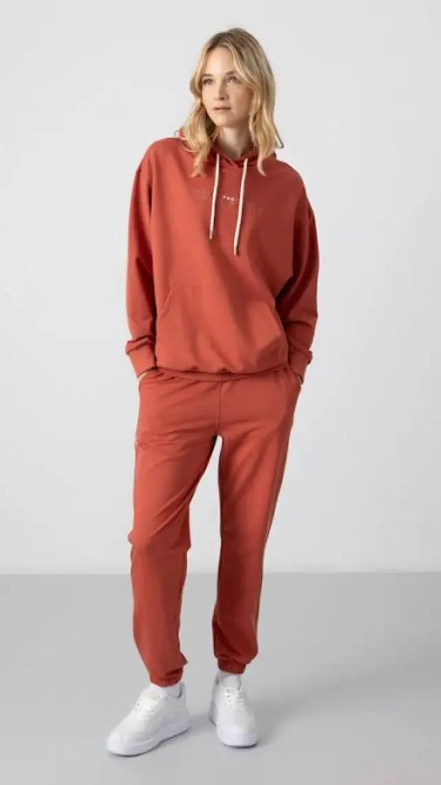 Tommy Life Tarçın Kapüşonlu Kanguru Cep Oversize Lastik Paça Kadın Eşofman Takımı - 95288