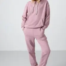 Tommy Life Gül Kurusu Kapüşonlu Kanguru Cep Oversize Lastik Paça Kadın Eşofman Takımı - 95288