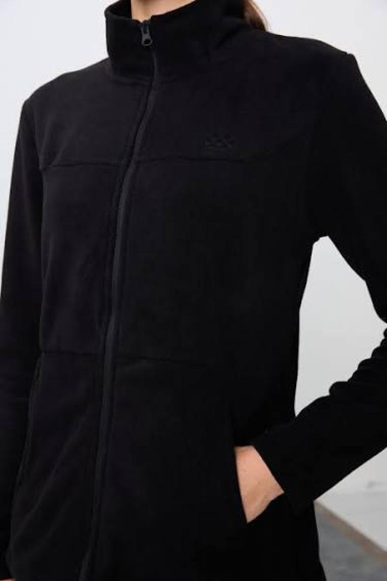 Tommy Life Lacivert Kalın Yumuşak Dokulu Dik Yaka Oversize Nakışlı Polar Kadın Eşofman Takım -95339
