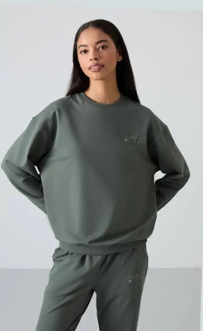 Tommy Life Çağla O Yaka Oversize Lastik Paça Kadın Eşofman Takım - 95287
