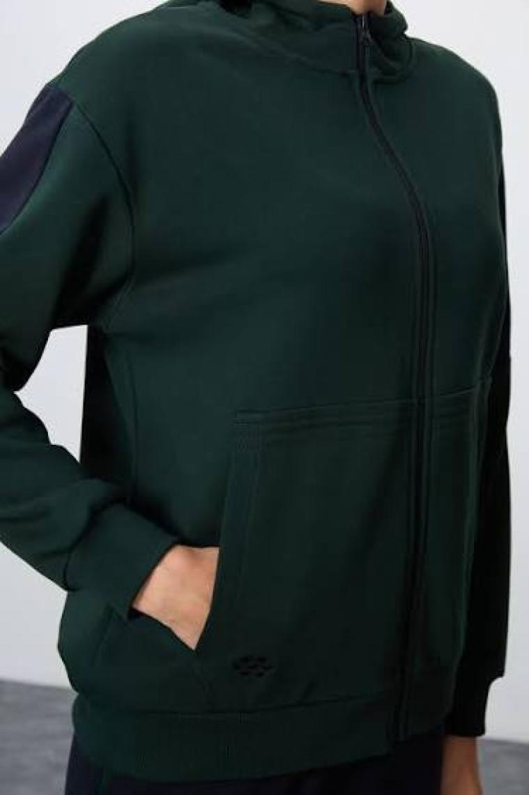 Tommy Life Siyah Kompakt Pamuklu Kalın Pürüzsüz Dokulu Kapüşonlu Oversize Fit Kadın Eşofman Takım - 95343