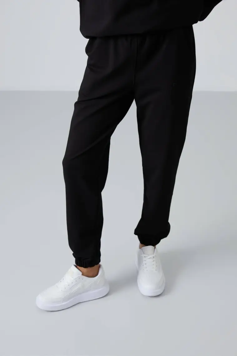 Tommy Life Bej O Yaka Oversize Lastik Paça Kadın Eşofman Takım - 95287