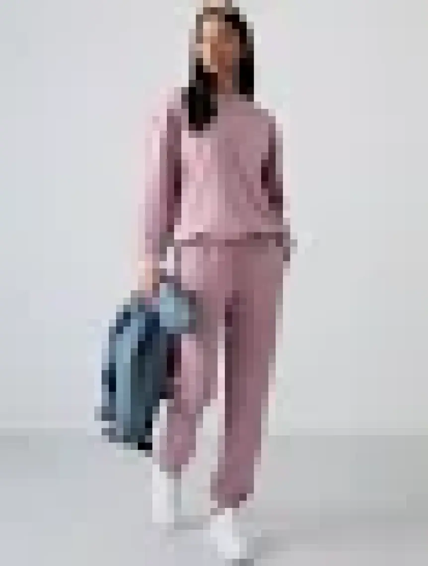 Tommy Life Tarçın O Yaka Oversize Lastik Paça Kadın Eşofman Takım - 95287