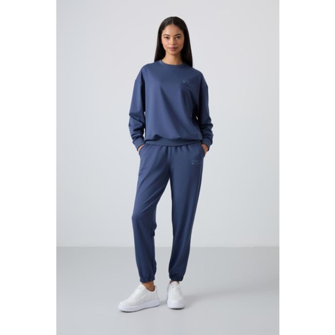 Tommy Life Petrol O Yaka Oversize Lastik Paça Kadın Eşofman Takım - 95287