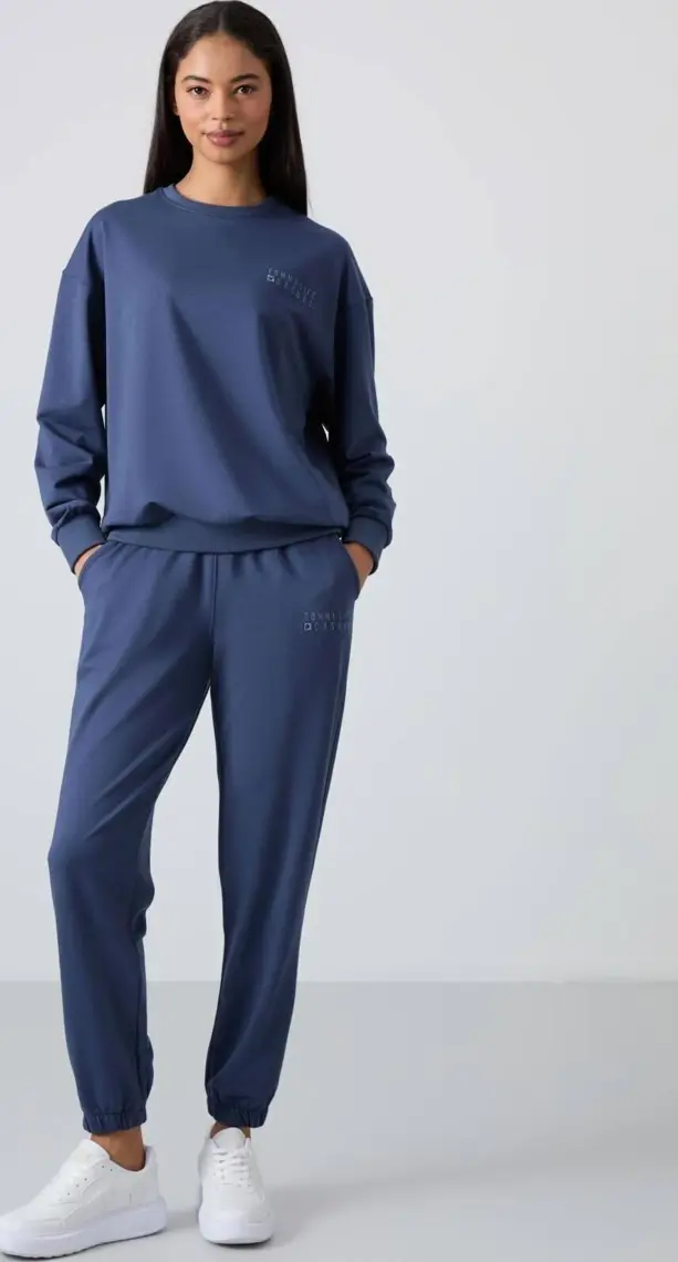 Tommy Life Petrol O Yaka Oversize Lastik Paça Kadın Eşofman Takım - 95287
