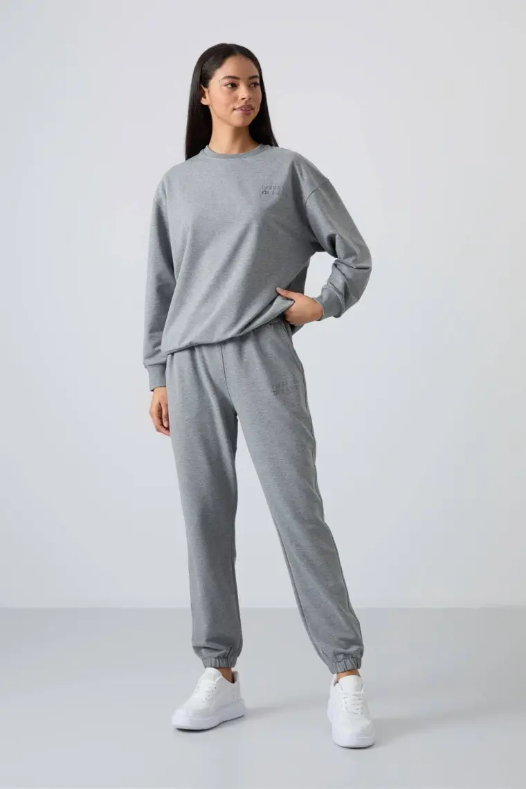 Tommy Life Petrol O Yaka Oversize Lastik Paça Kadın Eşofman Takım - 95287