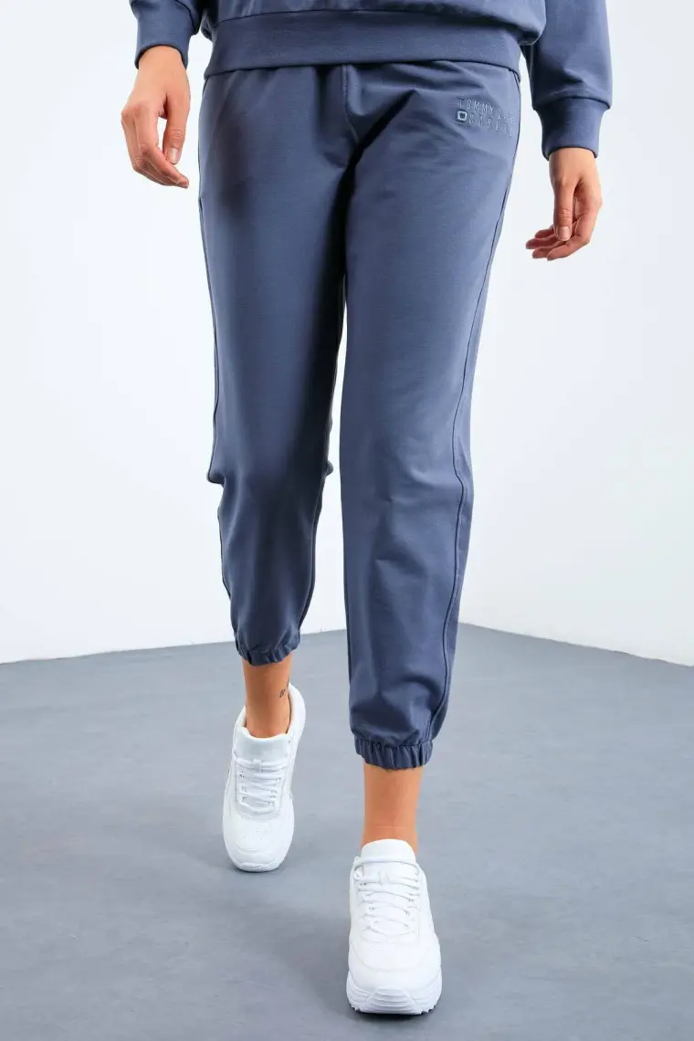 Tommy Life Petrol O Yaka Oversize Lastik Paça Kadın Eşofman Takım - 95287