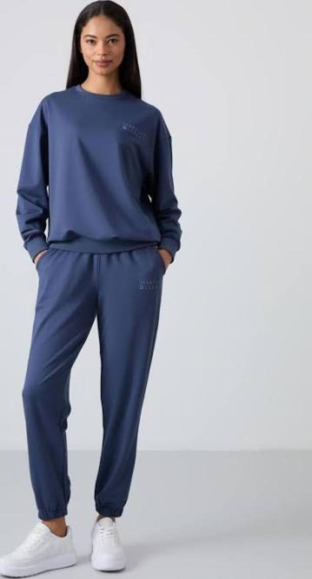 Tommy Life Petrol O Yaka Oversize Lastik Paça Kadın Eşofman Takım - 95287