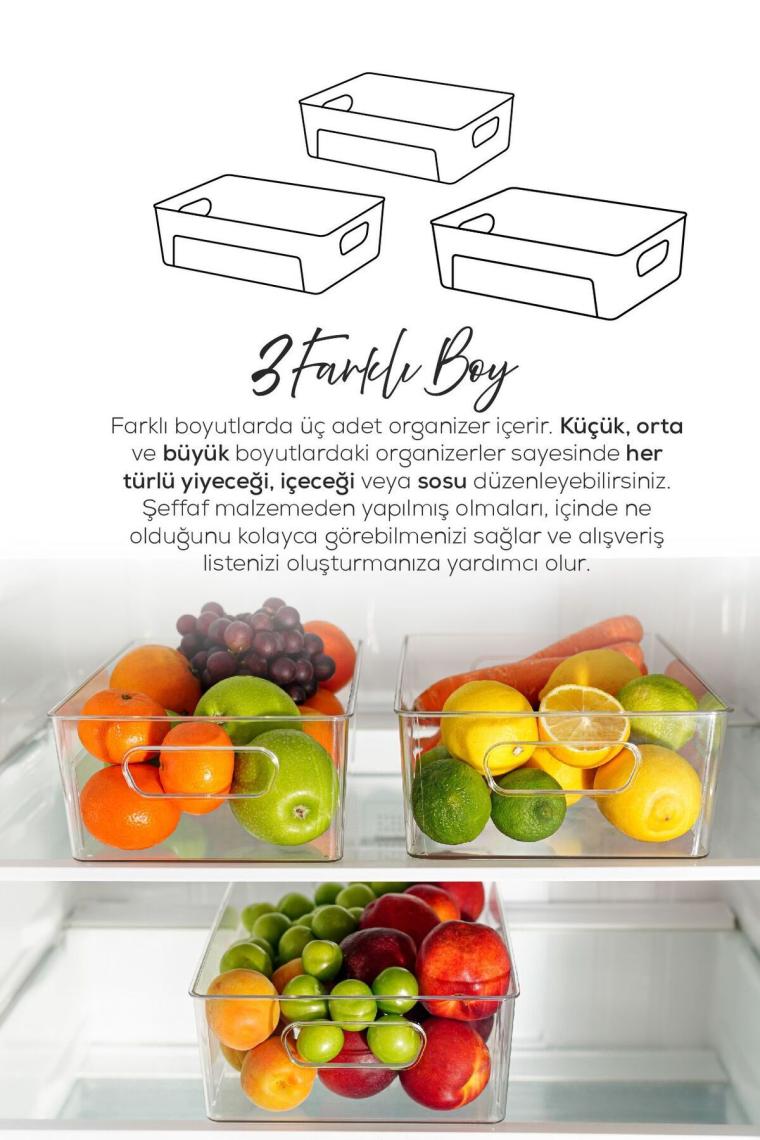 3 Boy Kırılmaya Karşı Dayanıklı Buzdolabı Düzenleyici - Buzdolabı Organizeri - BDD-277